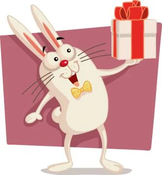 Happy Easter Bunny Holding Gift Box Vector Cartoon 库存插图