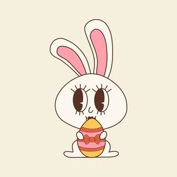 Happy Easter Bunny Hugging Egg. Cute Holiday Character Illustrazione stock