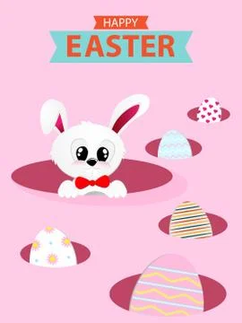 Happy Easter bunny hunt with Paint eggs Different pattern template vector, il Stock Illustration