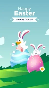 Happy easter with bunny illustration vertical background 스톡 일러스트