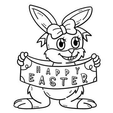 Happy Easter Bunny Isolated Coloring Page Stock Illustration