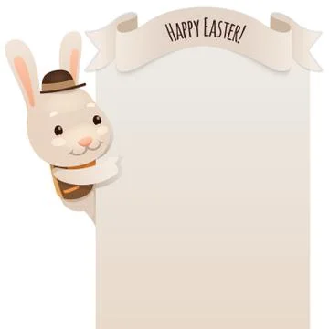 Happy easter bunny looking at blank poster Stock Illustration