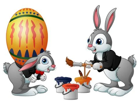 Happy easter bunny painting easter egg Stock Illustration