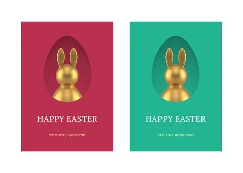 Happy Easter bunny portrait egg hole 3d greeting card set design template r.. Stock Illustration