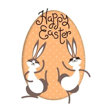 Happy Easter. Bunny rabbit hare inside painted egg frame window. Cute cartoon Stock Illustration