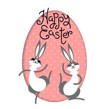 Happy Easter. Bunny rabbit hare inside painted egg frame window. Cute cartoon Illustrazione stock