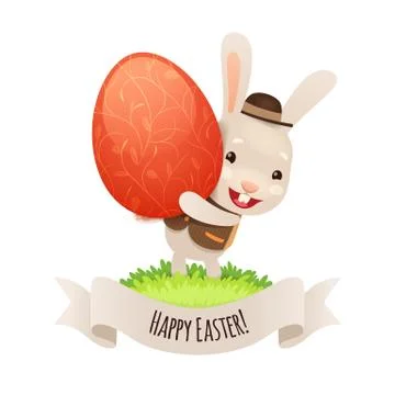Happy easter bunny with red egg Stock Illustration
