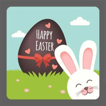 Happy Easter with bunny smiling and chocolate egg Stock Illustration