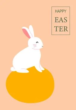 Happy easter bunny on yellow egg with pastel background 스톡 일러스트