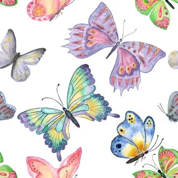 Happy Easter. Butterflies seamless pattern. Watercolor hand drawn background Illustrazione stock