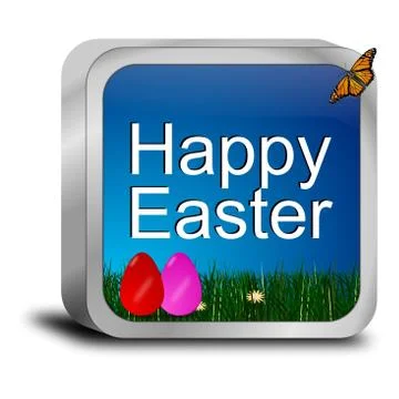 Happy easter button with easter eggs Stock Illustration