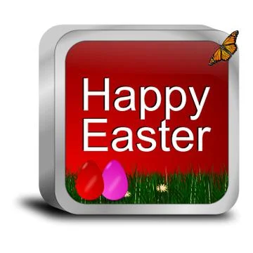 Happy easter button with easter eggs – 3d illustration Stock Illustration