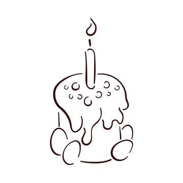 Happy Easter cake with candle and eggs in line art style. Sweet pastries with Stock Illustration