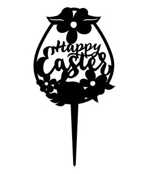 Happy Easter cake topper with spring flowers in shape of egg. Laser cut file. Stock Illustration