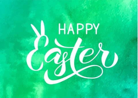 Happy Easter calligraphy hand lettering on green gradient background. Easter  Stock Illustration