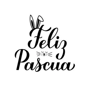 Happy Easter calligraphy hand lettering in Spanish language with cute bunny f Stock Illustration