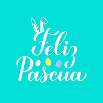 Happy Easter calligraphy hand lettering in Spanish language on mint green b.. Stock Illustration