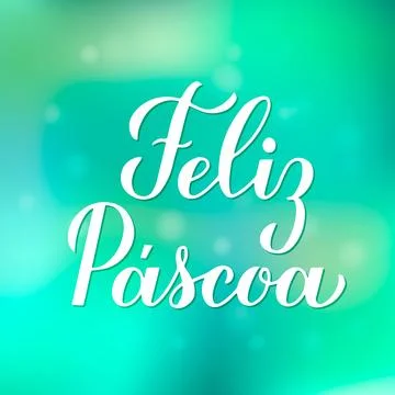 Happy Easter calligraphy hand lettering in Portuguese language on green gra.. Stock Illustration