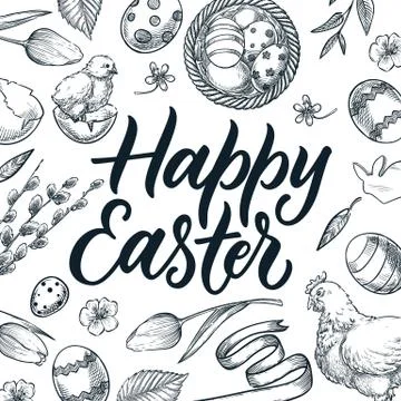 Happy Easter calligraphy lettering. Design elements for banner, poster, invit Illustrazione stock