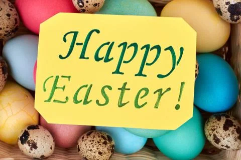Happy Easter card and eggs. Stock Photos