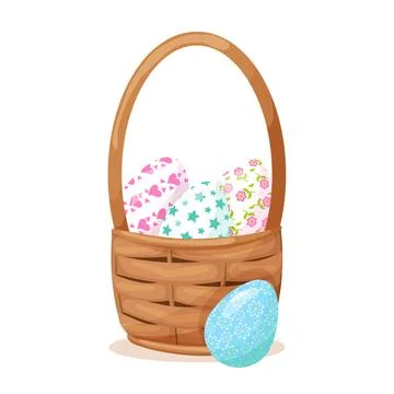 Happy Easter card. Basket with Easter eggs. Stock Illustration