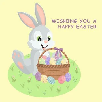 Happy Easter card with bunny and eggs Stock Illustration