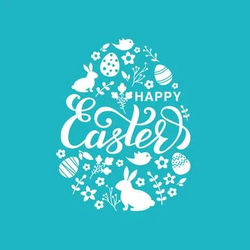 Happy Easter card with bunny, Easter eggs and flowers Stock Illustration
