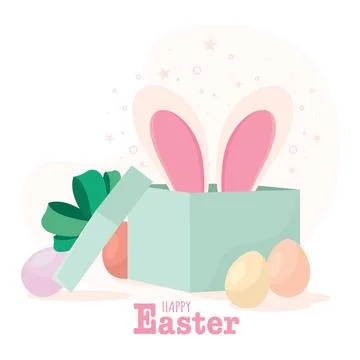 Happy easter card Bunny in giftbox Vector Illustrazione stock