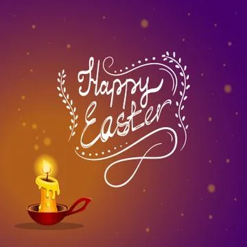 Happy Easter card with burning candle Stock Illustration