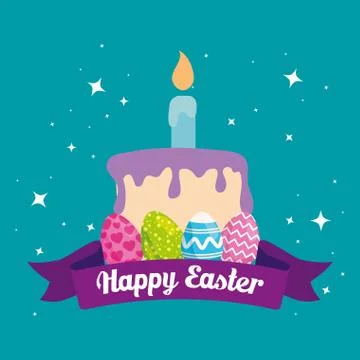 Happy easter card with cake and eggs decorated Stock Illustration
