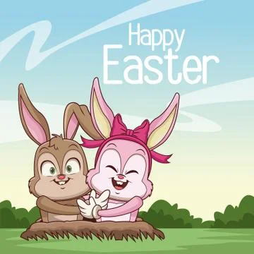 Happy easter card cartoon Illustrazione stock