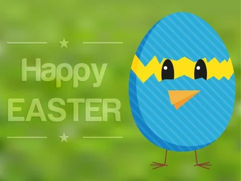 Happy Easter card with chicken in broken egg Stock Illustration