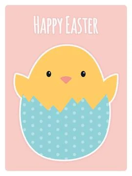 Happy Easter card. Chicken in an eggshell. Vector illustration Stock Illustration