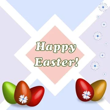 Happy Easter card with colorful eggs illustration and daisy flowers Stock Illustration