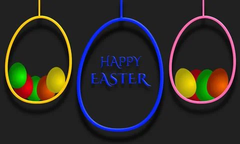 Happy Easter card with colorful eggs on black background Illustrazione stock