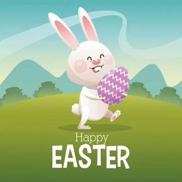 Happy easter card cute bunny egg landscape Stock Illustration