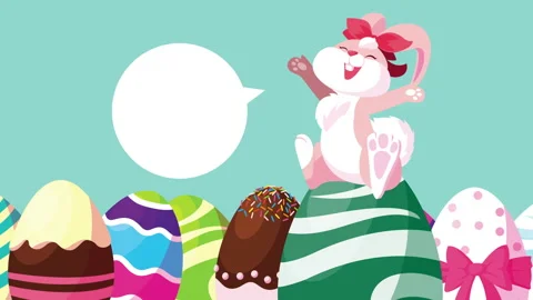 Happy easter card with cute female rabbit in eggs painted Stock Footage 150176524