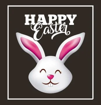 Happy easter card cute head rabbit animal black background Stock Illustration