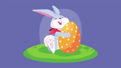 Happy easter card with cute rabbit lifting golden egg Stock Footage 150159867