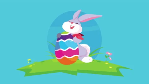 Happy easter card with cute rabbit ang egg in camp Stock Footage 150160496