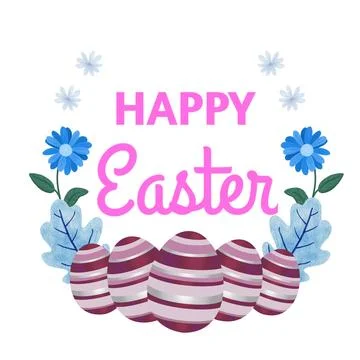 Happy Easter Card Design With Decorated Eggs And Spring Flowers Stock Illustration