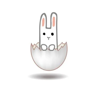 Happy Easter card design. Sweet bunny inside a cracked easter egg. Doodle hand Stock Illustration