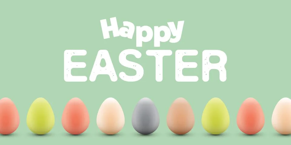 Happy Easter Card Design Template - Text, Label with Rows of Painted, Color.. イラスト素材