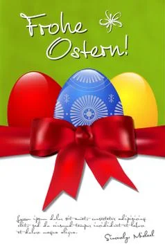 Happy Easter card with easter eggs, bow and copyspace Stock Illustration