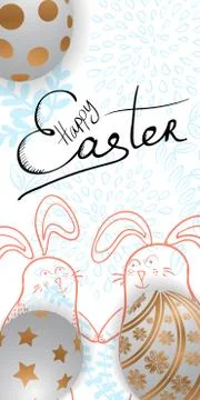 Happy Easter card with easter eggs and greetings. Stock Illustration