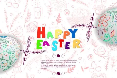 Happy Easter card with easter eggs and greetings. Illustrazione stock