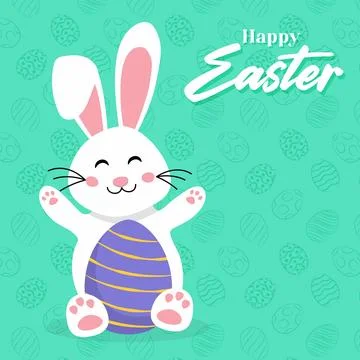 Happy Easter card with easter eggs garland and rabbit. Simple vector decorati Illustrazione stock