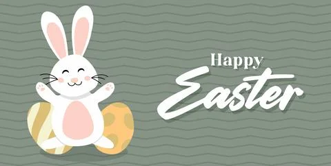 Happy Easter card with easter eggs garland and rabbit. Simple vector decorati Stock Illustration