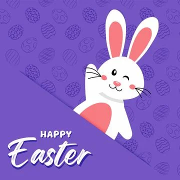 Happy Easter card with easter eggs garland and rabbit. Simple vector decorati Stock Illustration