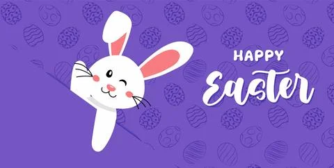 Happy Easter card with easter eggs garland and rabbit. Simple vector decorati Stock-Illustration